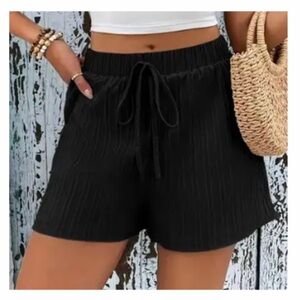 💙 Women's Black Lightweight Ribbed Drawstring Shorts